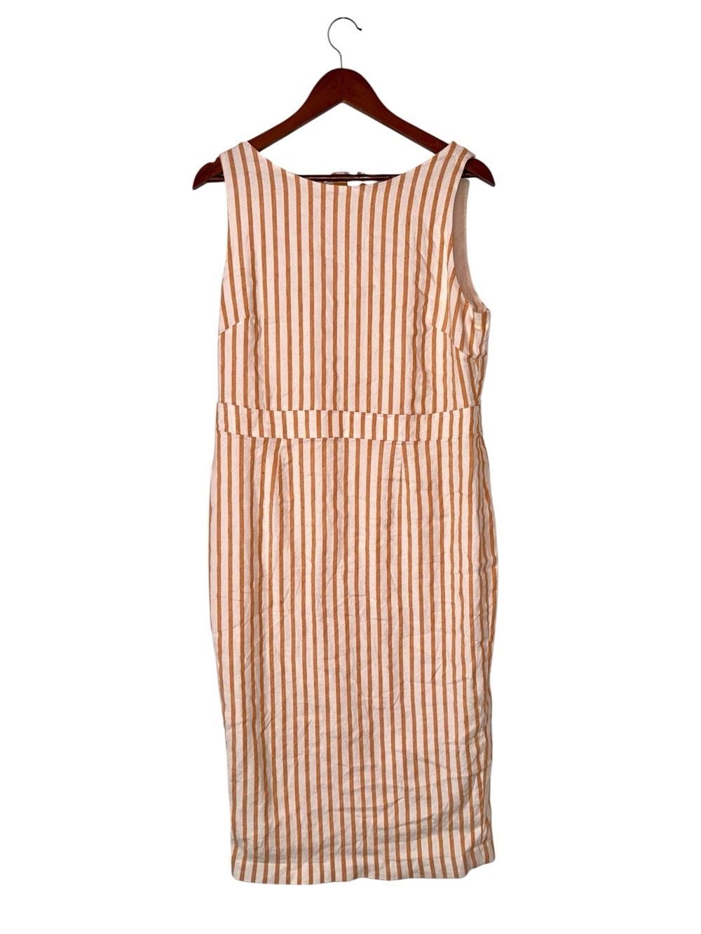 Boden Linen Blend Striped Midi Dress Womens 12 Coastal Summer Sheath